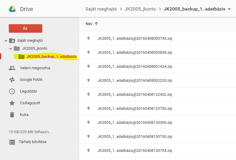 Google Drive jKont&oacute; k&ouml;nyvt&aacute;ra